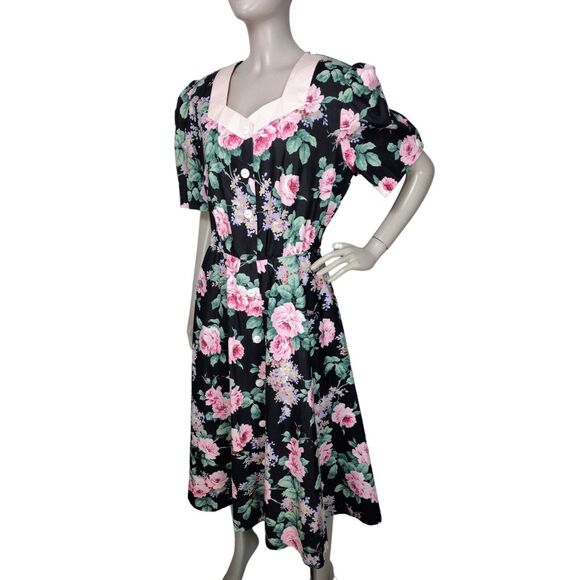 VTG Dark Cottagecore Romantic Sweet Floral Puff Sleeve Lolita Kawaii JSK Dress - Picture 4 of 9